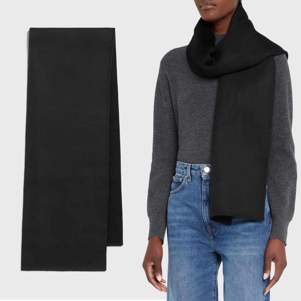 TOTEME Cashmere Blend Long Doublé Scarf in Black 170x30cm